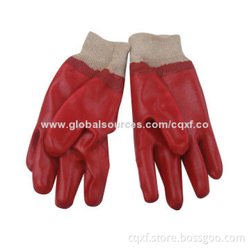 PVC Dipped Gloves with Cotton Lining, Knitted Wrist